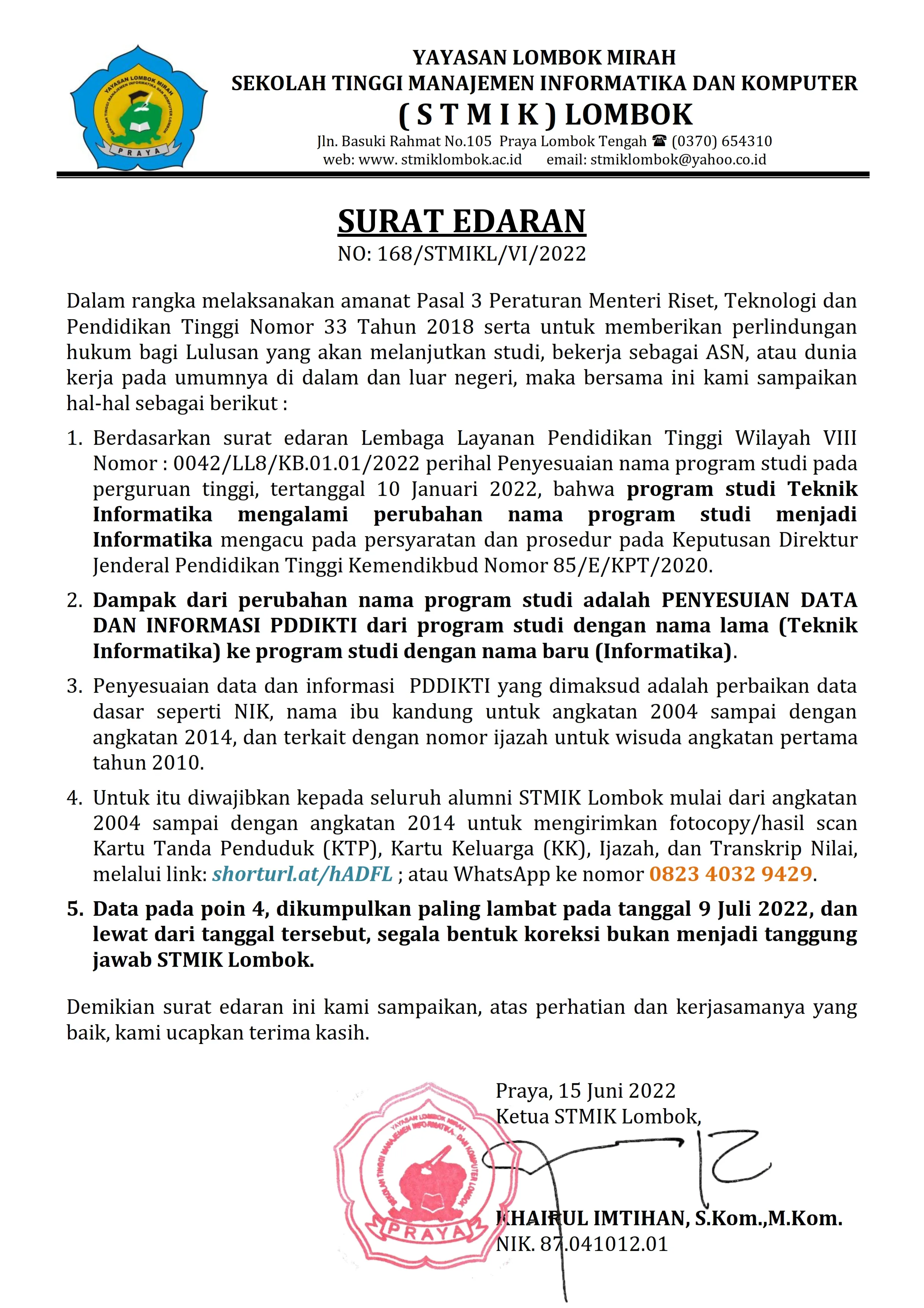 PENYESUIAN DATA DAN INFORMASI PDDIKTI